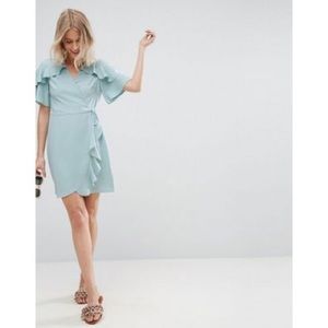 ASOS Mini Wrap Dress with Ruffle Sleeves